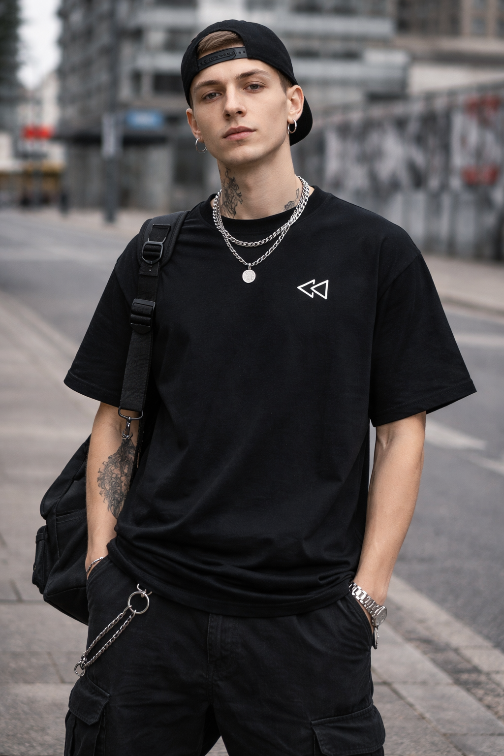 REWIND- White Embroidered Logo