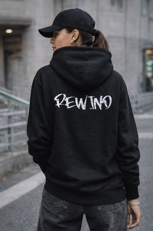 REWIND Essential Hoodie – Black